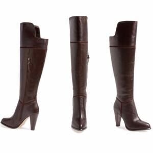 French Connection 5.5 Boots Tall Heel Leather Over Knee Classic Brown Suede 36.5
